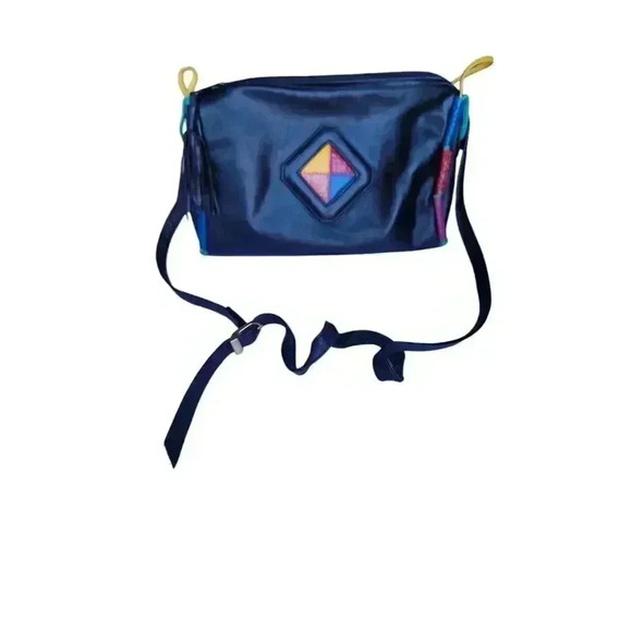 VINTAGE Danielle Nicole WOMENS MULTI-COLORED PATCHWORK LEATHER HANDBAG Crossbody - Picture 1 of 11